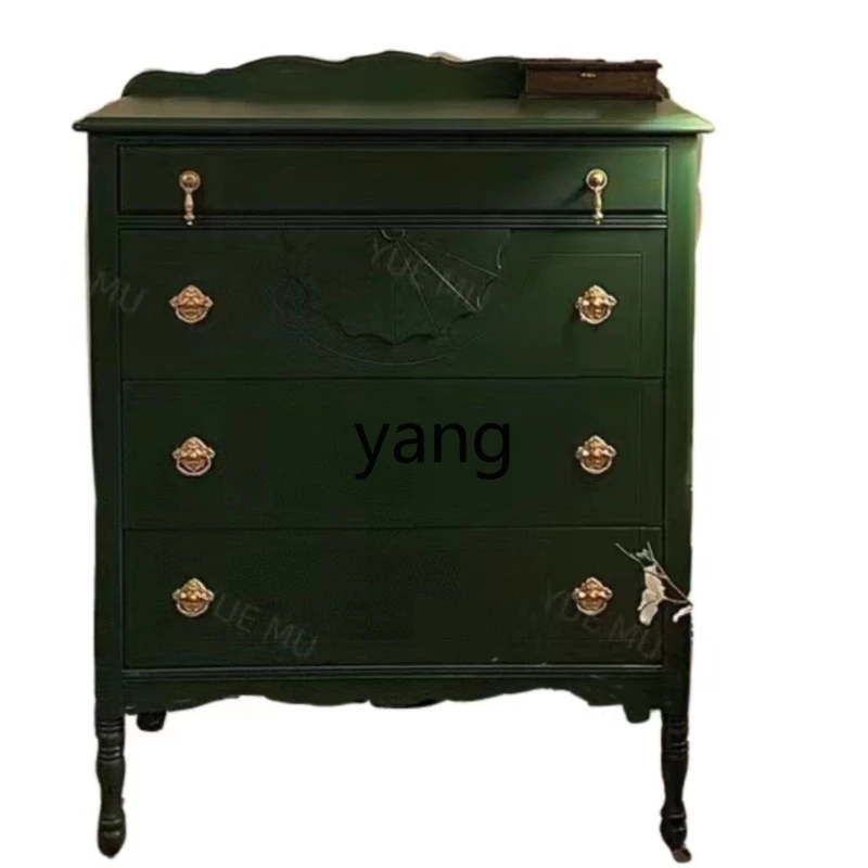 

Yjq Vintage Green Chest of Drawers Storage Solid Wood Porch High-End Custom Dining Side Master Bedroom Chest of Drawers