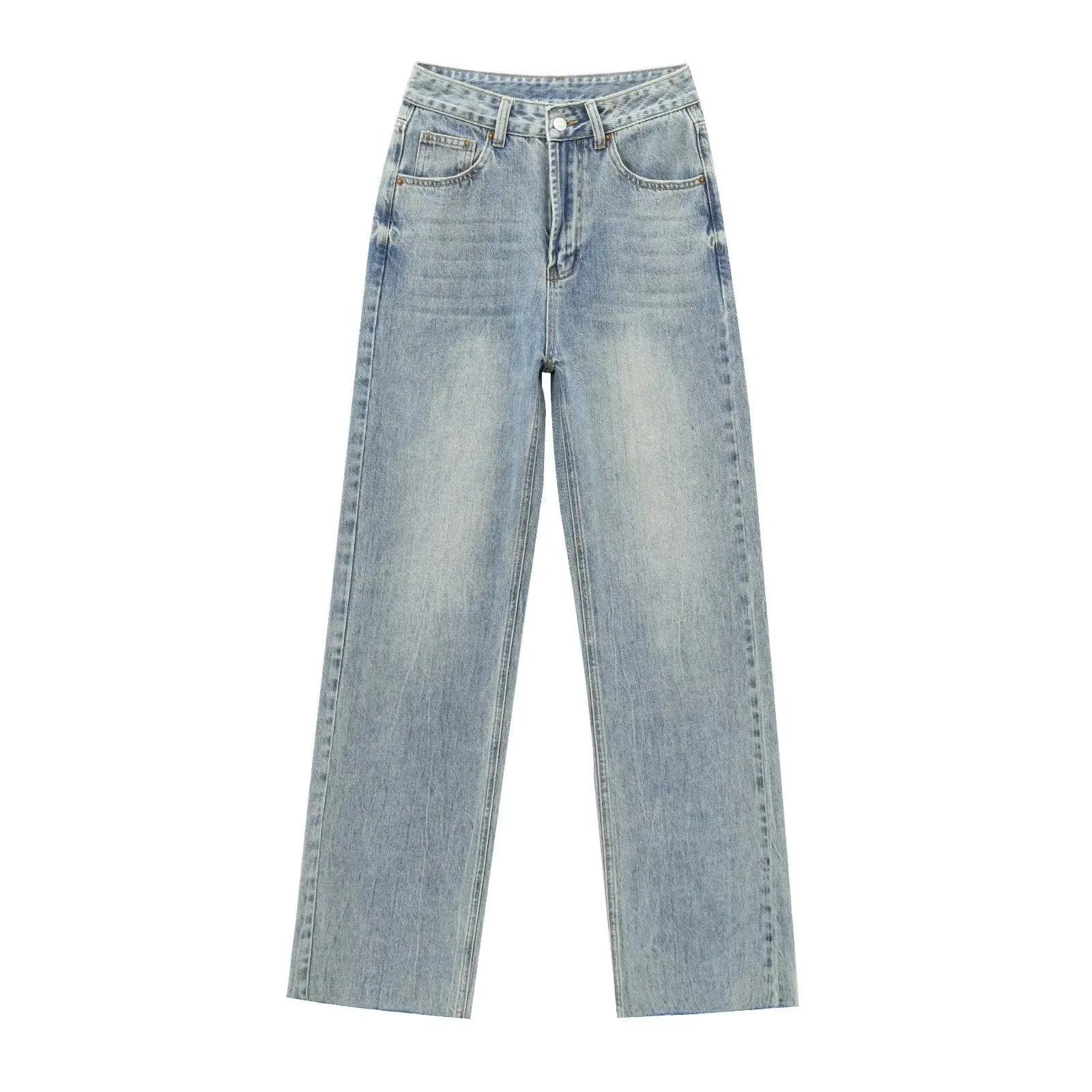 

Wijde pijpen, hoge taille jeans, damesklassieker, alles met vijf zakken, gewassen zachte, comfortabele ultralange jeans