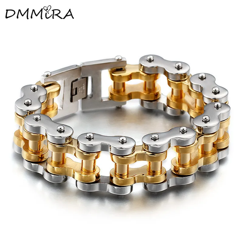 

Fashion Men Engine Bike Chain Silver Gold Color Stainless Steel Link Bicycle Bike Chain Bracelets Jewelry 23cm