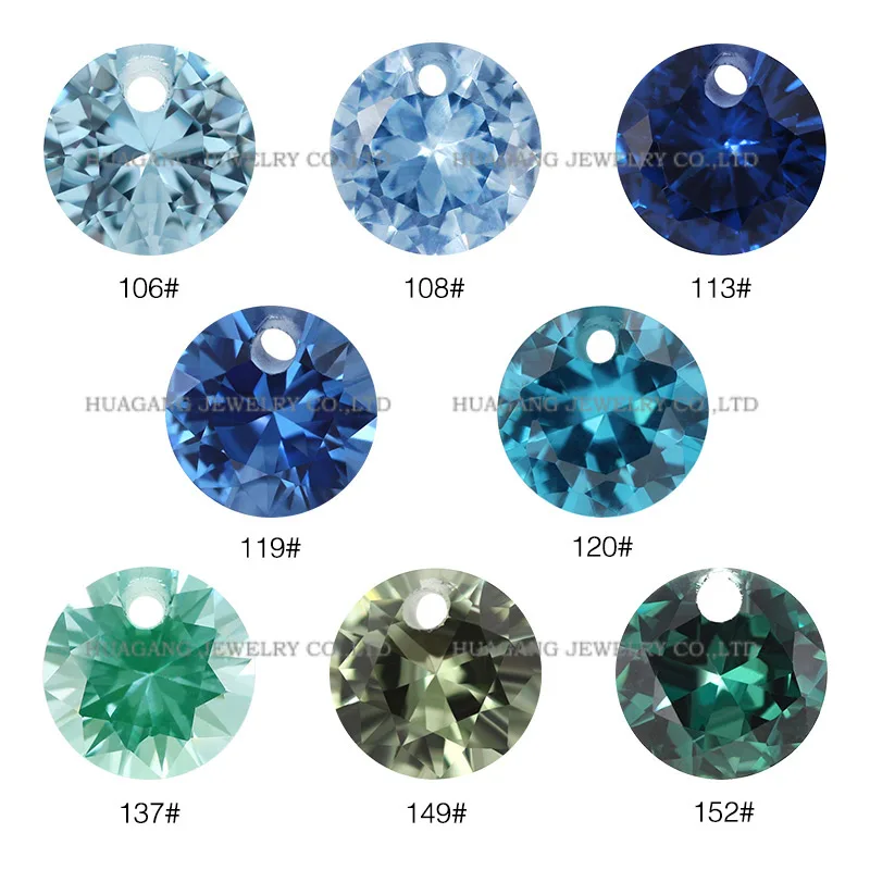 With Hole Synthetic Spinel Stone 152# 149#Green 106# 113# 108# blue Spinel Round Shape Brilliant Cut  For Jewelry