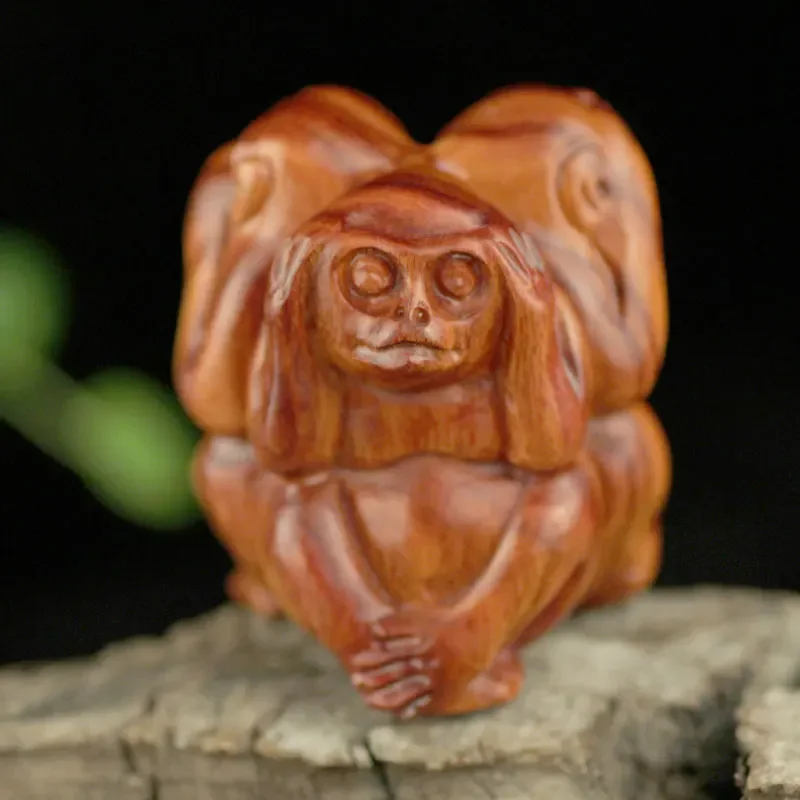 African pear wood carving three no monkeys small ornaments home decoration crafts