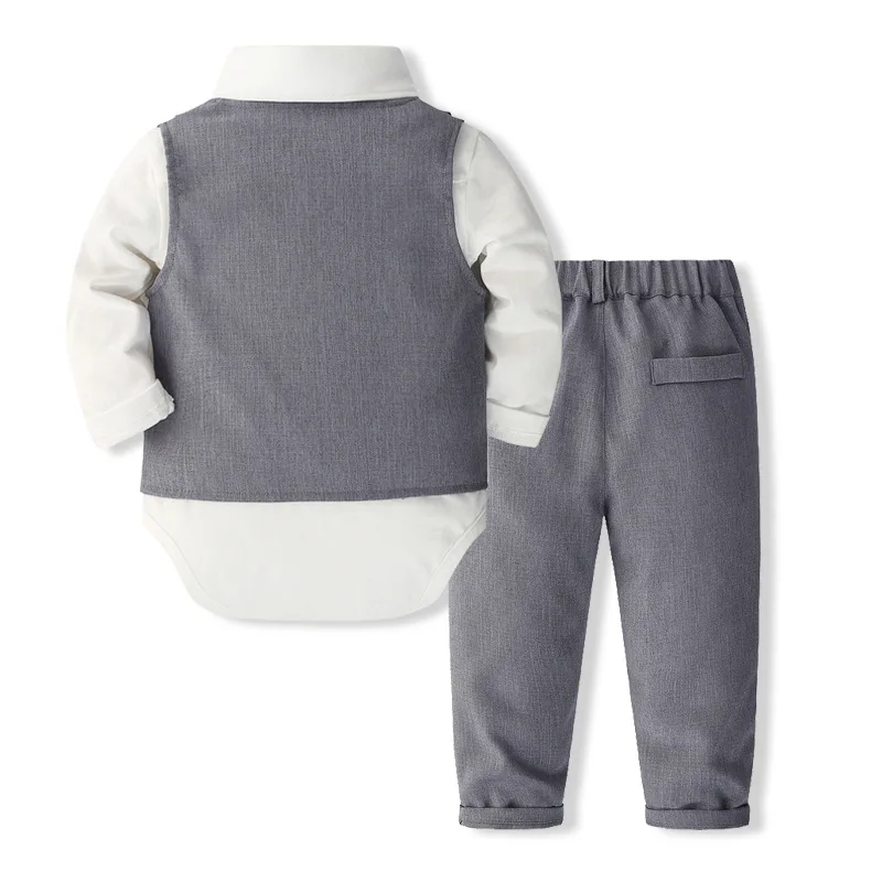 Conjunto de 4 piezas para niño pequeño, traje de Caballero de moda coreana, Body de manga larga, chaleco, pantalones y corbata, ropa de lujo para