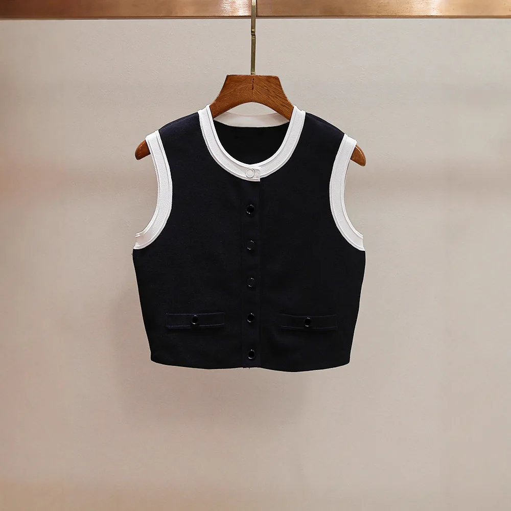 

MaSande Summer New Sle Small Fraance Wind Personali Match Color round Ne Single Button ort Svel Vest Needle