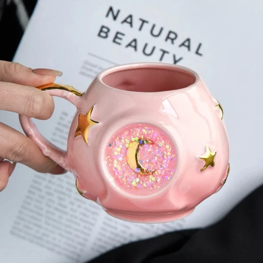 

Ceramic Starry Sky Cup Sparkling Cup with High Appearance Colorful Stars Creative Birthday Gift Mug with Hand Gift Water Cup