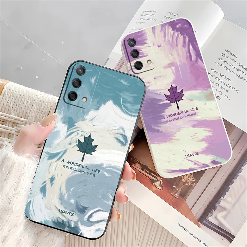 Soft Silicone Phone Case For OPPO A78 A76 A74 A60 A57 A54 A53 A38 A31 A17 A16K A15 A9 Purple Maple Leaf Pattern Shockproof Cover