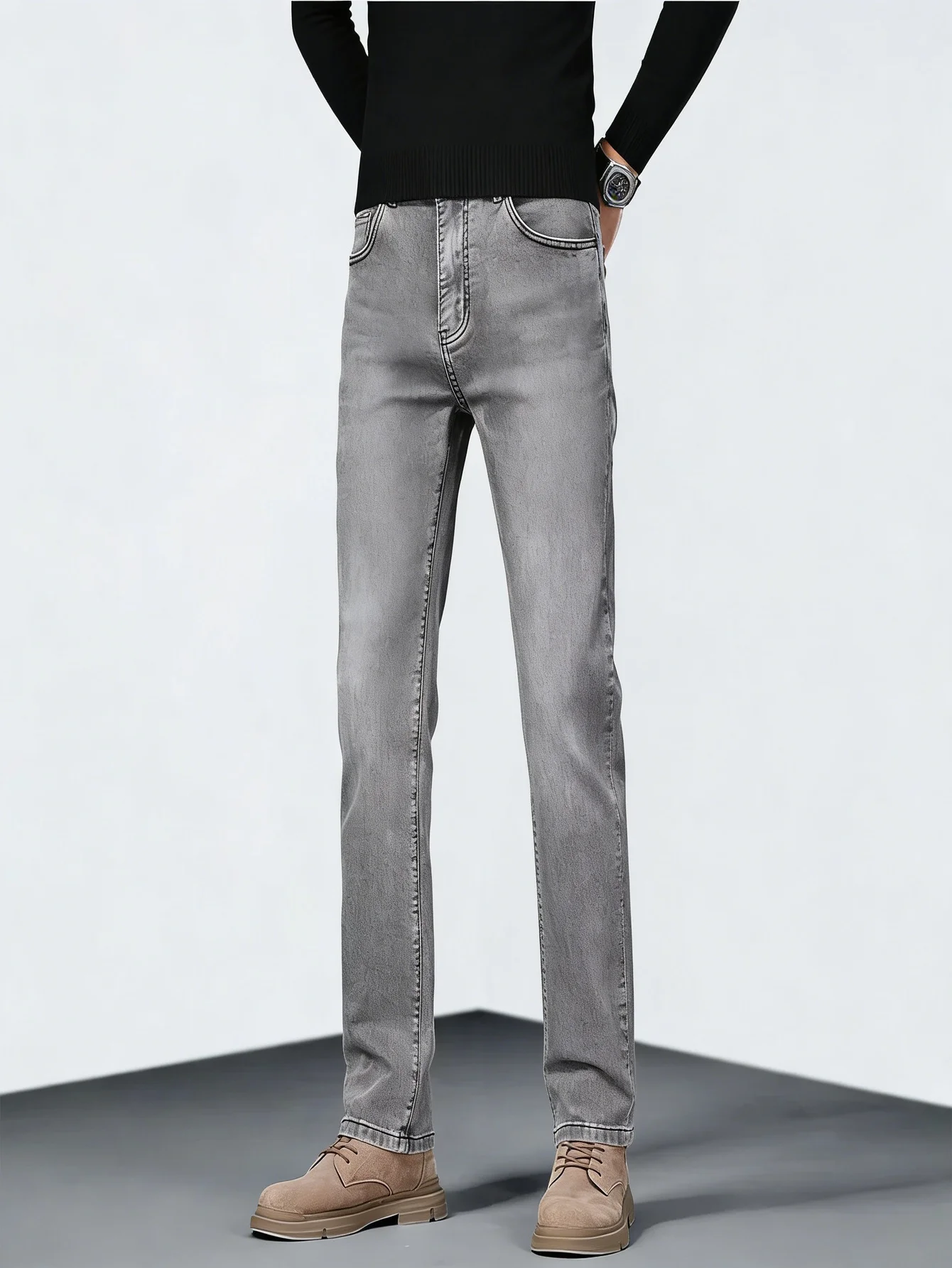 

Ретро-джинсы унисекс, серые, узкие, в стиле хип-хоп, оригинальный дизайн, без аксессуаров и ремней.