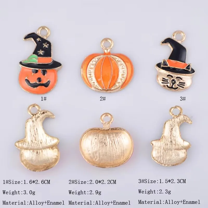 10pcs Lot Enamel Accessories Holiday Halloween Theme Charms Pumpkin Hat Cat Hair Decorative Material Bracelet Necklace Diy Allo