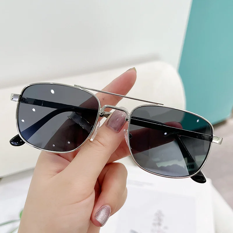 

New fashion double beam Sunglasses summer fashion simple square metal sunglasses ins street shooting wear net red glasses