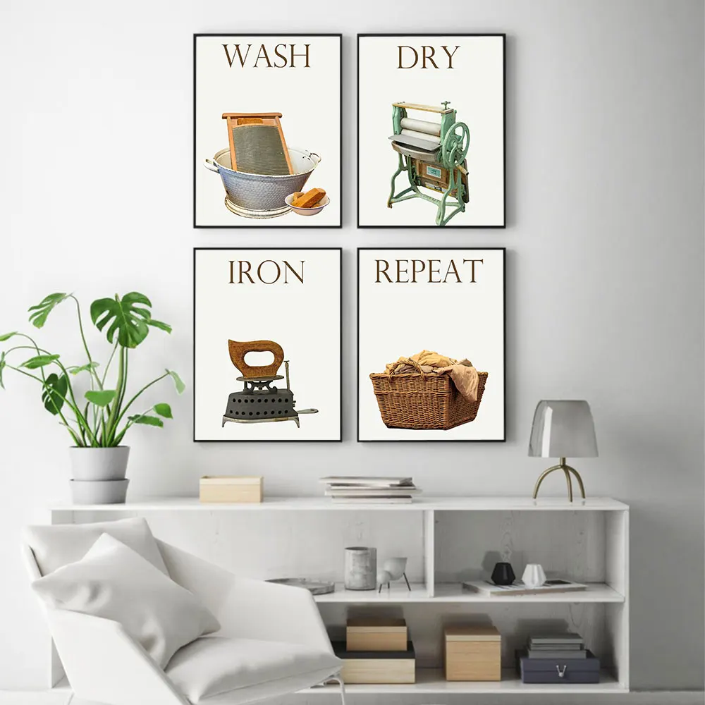 Vintage Wall Art Canvas Wash Dry Fold Repeat Laundry Sign Poster Painting Living Room Nordic Pictures Print Modern Home Decor