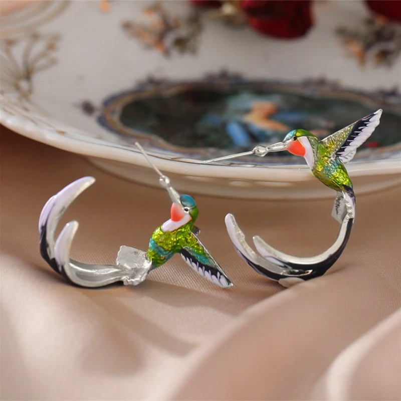 Orecchini da donna 3D colibrì orecchini gioielli animali carino Girly Ear accessori regali per feste di matrimonio