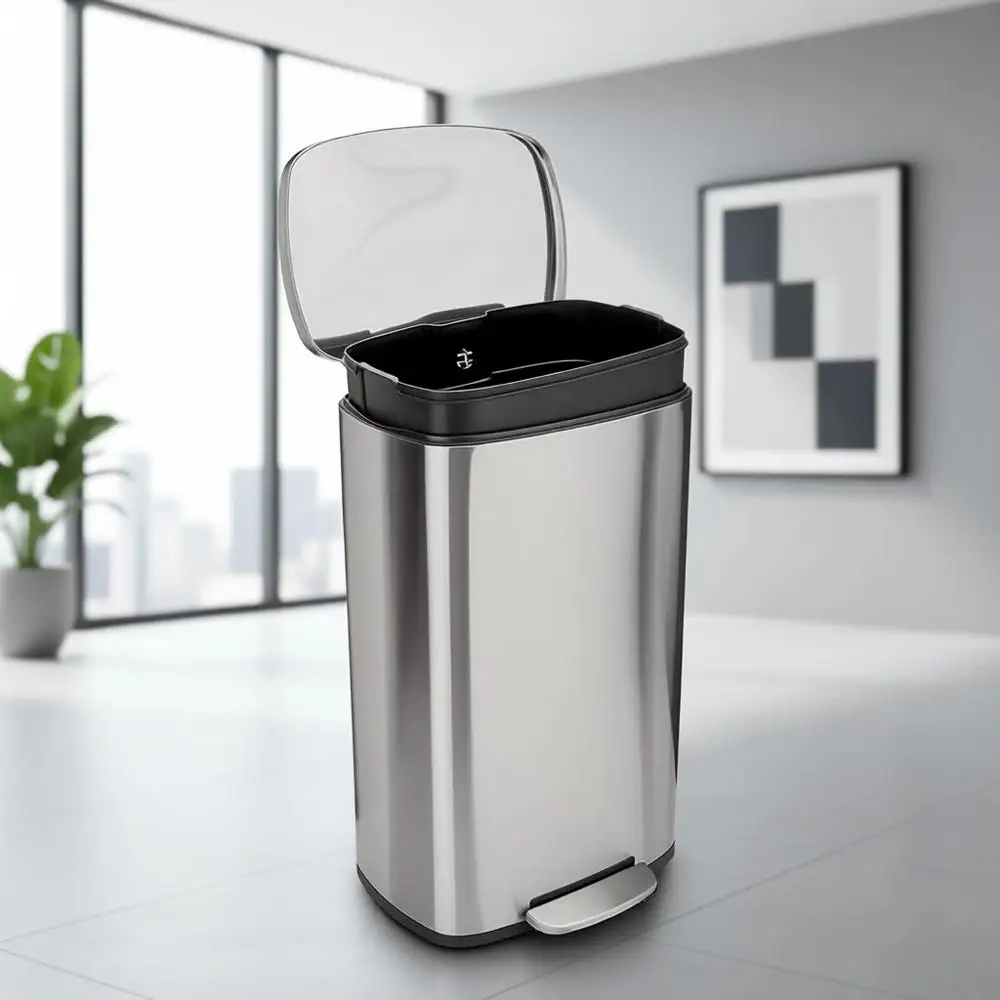 

Stainless Steel 50L Trash Bin with Step Pedal, Fingertip Lid, Removable Bucket, Brushed & Satin Finish