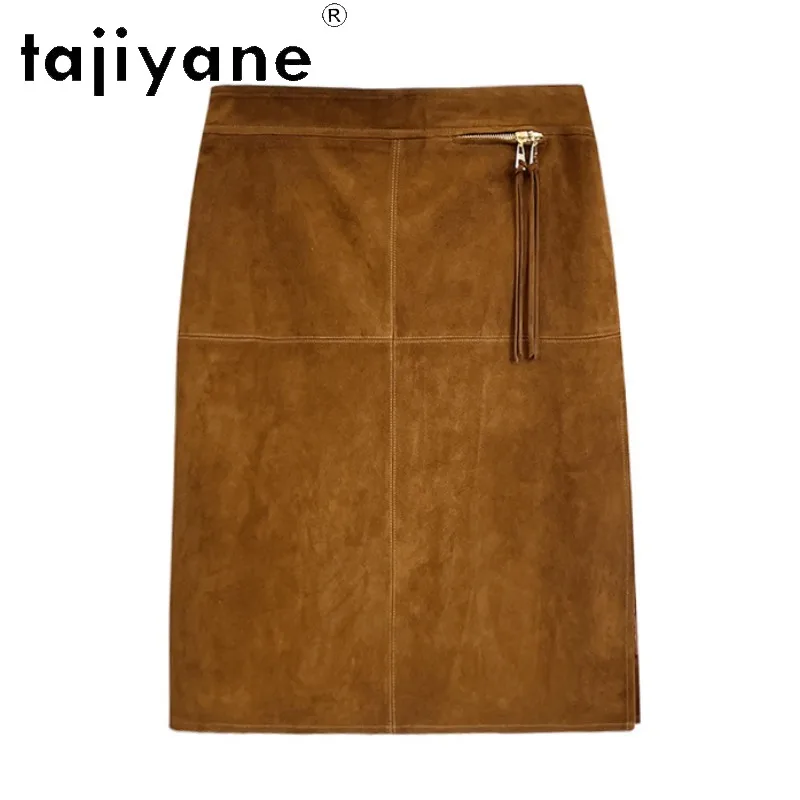 TAJIYANE Genuine Leather Skirt Top Layer Goatskin Suede Women's Skirts Zipper Midi Skirt Bodycon Skirts 2026 Woman Elegant 스커트