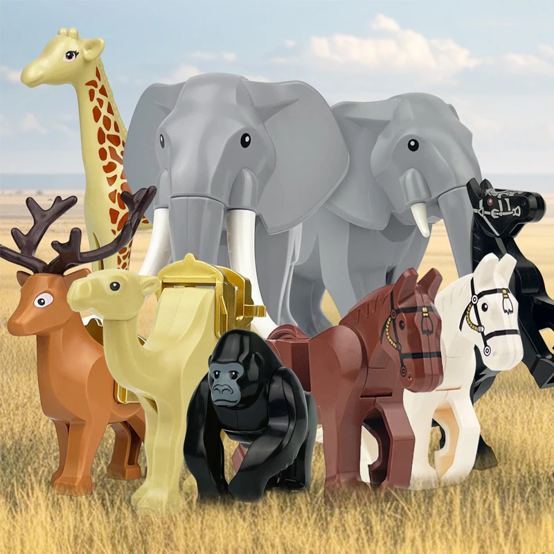 MOC Farm Zoo Animal Building Blocks Crocodile Shark Dolphin Chimpanzee Cow Leopard Educational Game Accessories Bricks Kids Toys