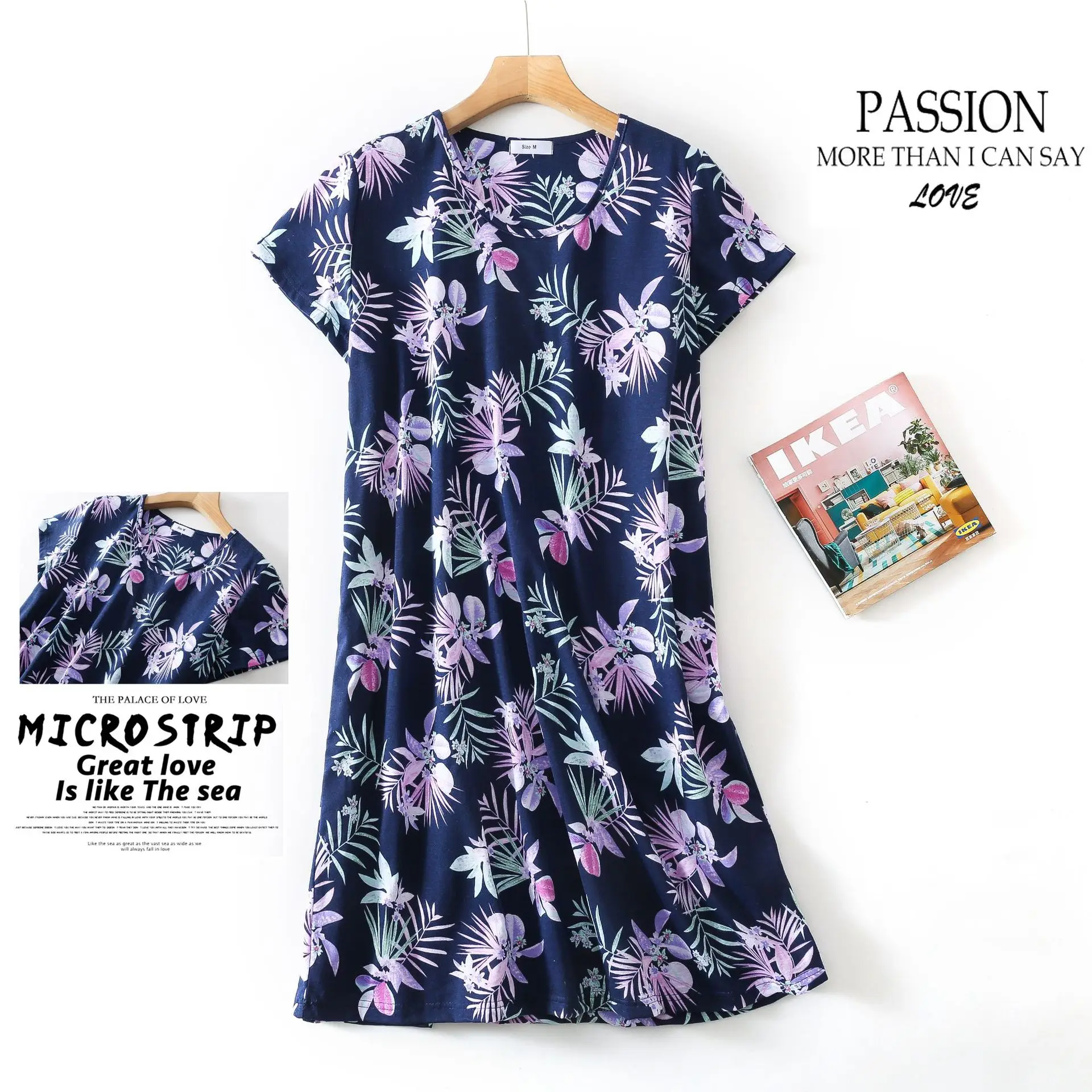 Summer Printed Nightdress, Women's Plus Size Cartoon Cotton Loungewear, Knitted Short Sleeve Round Neck Sleepwear