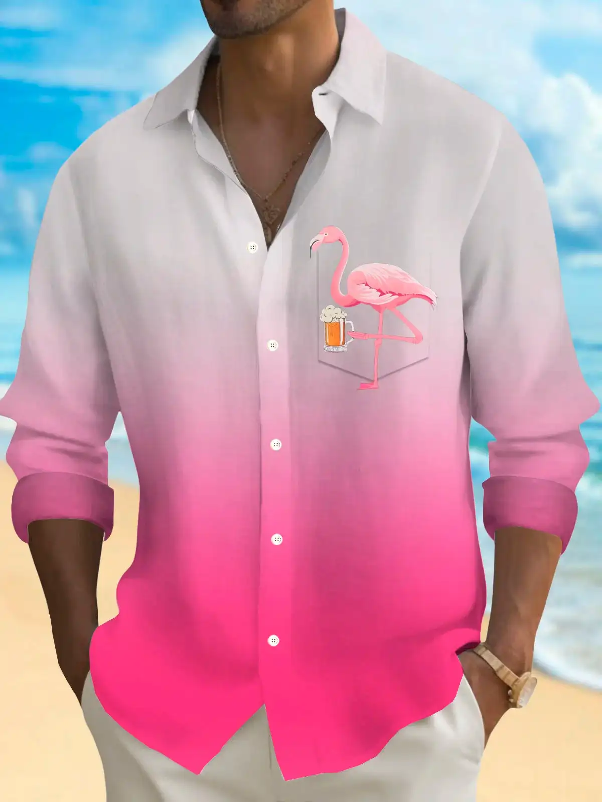 Men's Button-down Casual Shirt with Long Sleeves, Printed, for Spring and Summer, Everyday Fashion - view 4