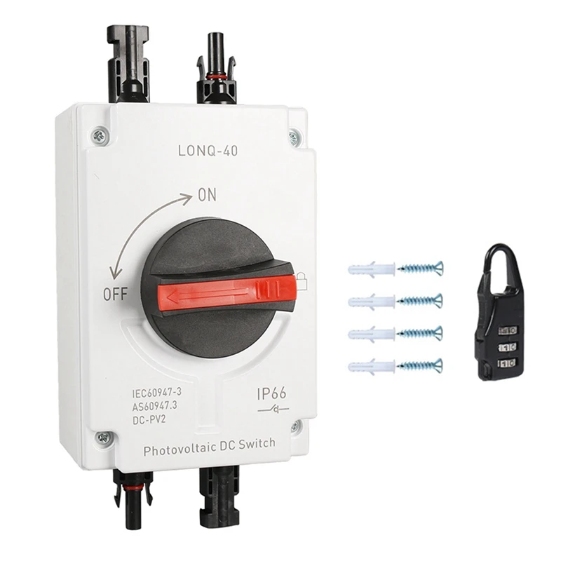 1Set PV Solar Photovoltaic Disconnect Switch, LONQ-40 DC Isolator Solar Switch IP66 Waterproof DC1000V