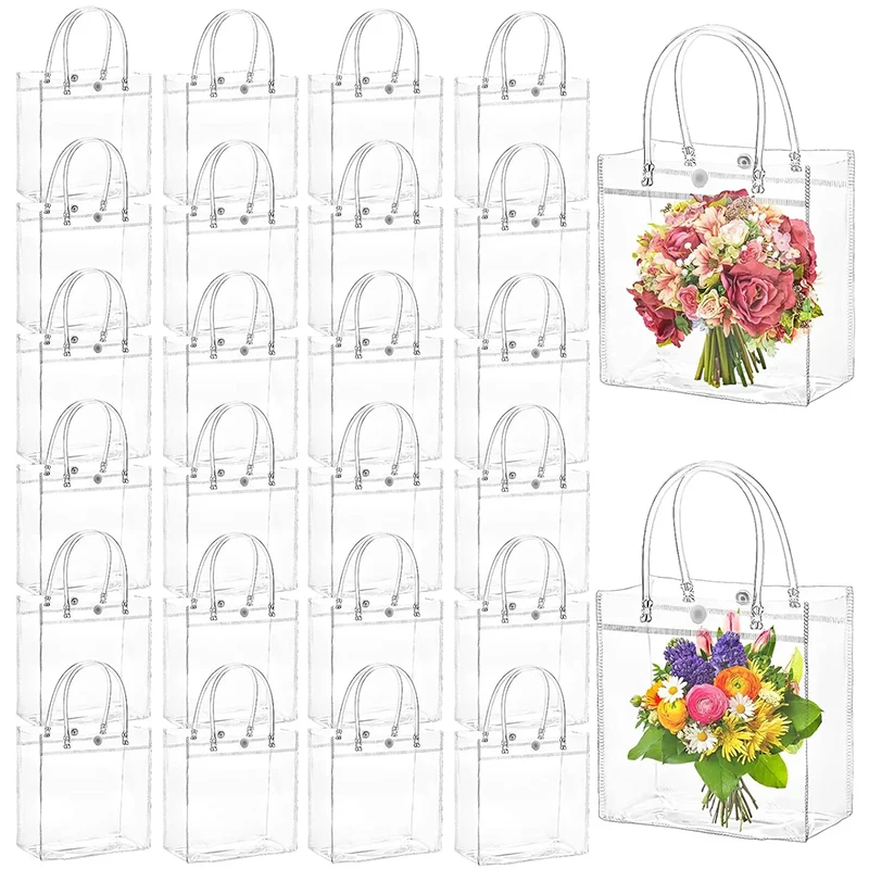 20Pcs Transparent Gift Bags with Handle Wedding Kids Birthday Party Favors Christmas New Year PVC Gift Packaging Bag Baby Shower