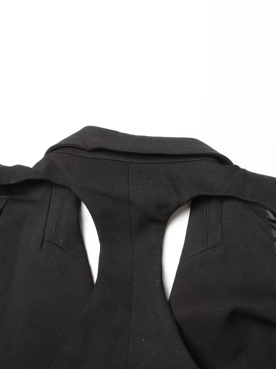 سترة قصيرة مصممة بفتحات مثيرة من CHICEVER للنساء بياقة مدببة وأكمام طويلة معطف برباط علوي ملابس عصرية للسيدات