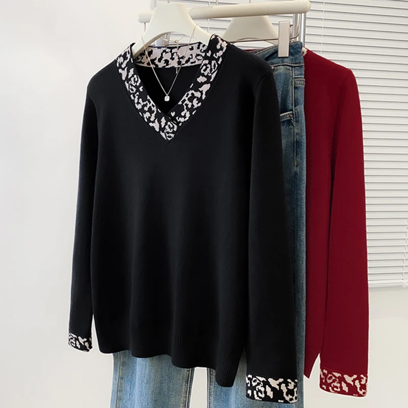 

Oversized Knit Sweater Pullover Women 2026 Spring Long Sleeve V-neck Tops Stylish Chic Fashion Vintage Ladies Jumpers