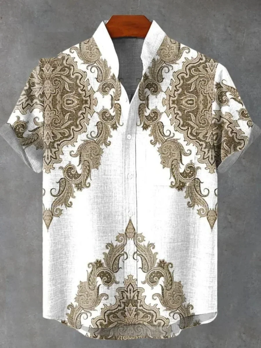 New Men's 10 Simple and Natural Style 3D Printed Short Sleeve Lapel Business Casual Shirts Beach Vacation Party Outdoor Tops