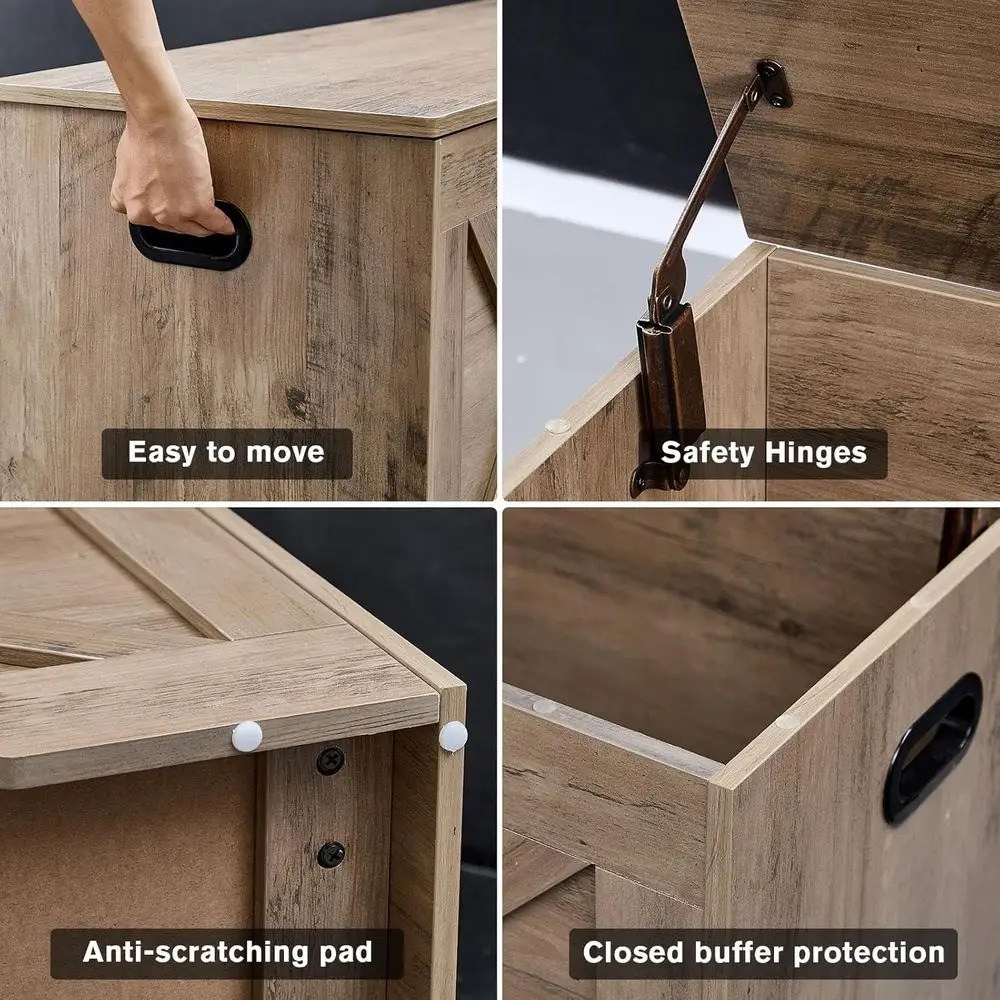 ตู้เก็บของไม้ขนาดใหญ่พิเศษ พร้อมบานพับนิรภัย 2 บาน ใช้เป็นม้านั่งวางของที่ทางเข้าบ้านสำหรับเก็บผ้าห่มและรองเท้า เหมาะสำหรับห้องนอนและห้องนั่งเล่น