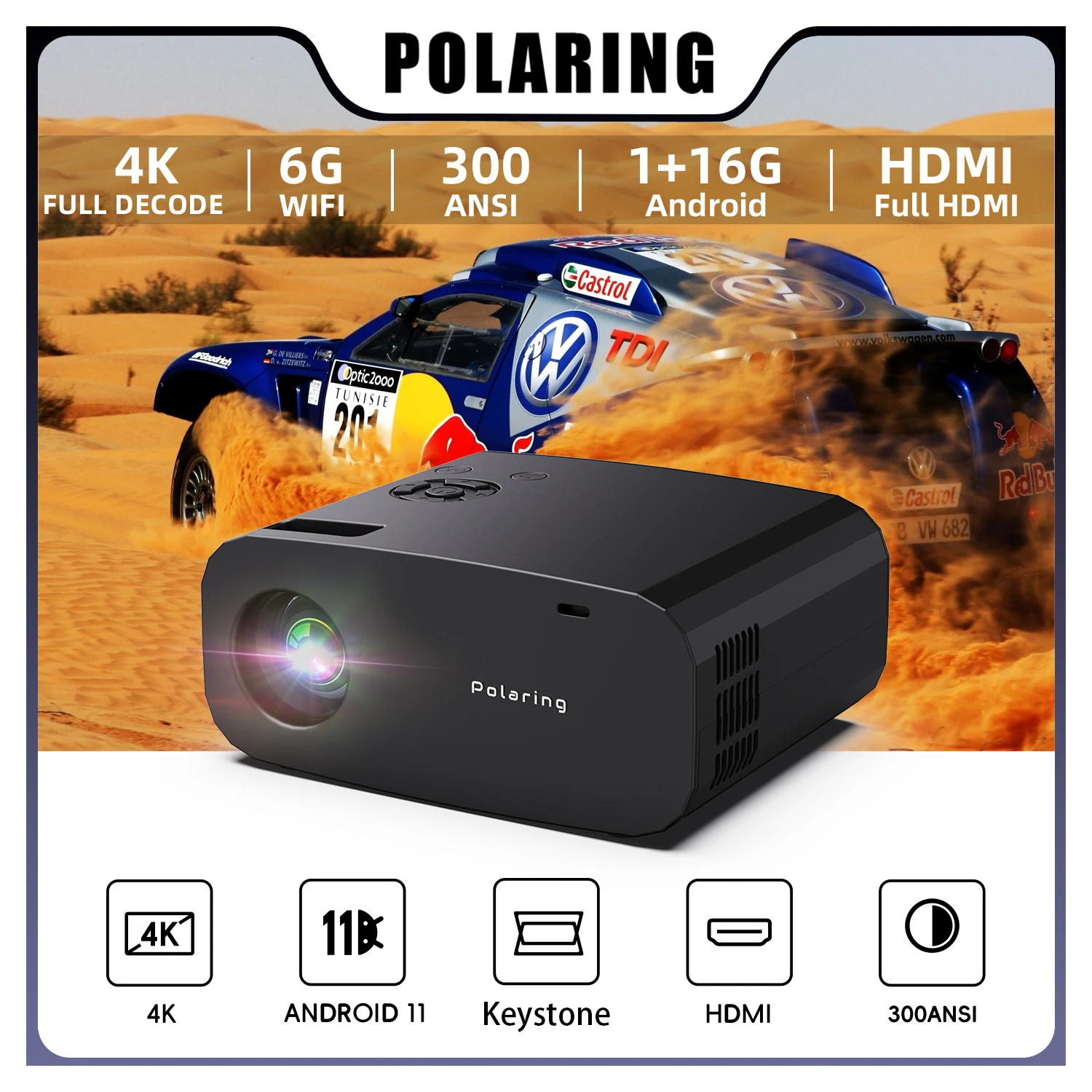 

Polaring P7 Pro 16G Android Projector 1080P Projector Full Decode 4K Projetor Dual 6G Wifi BT 300Ansi Keystone HDMI Proyector