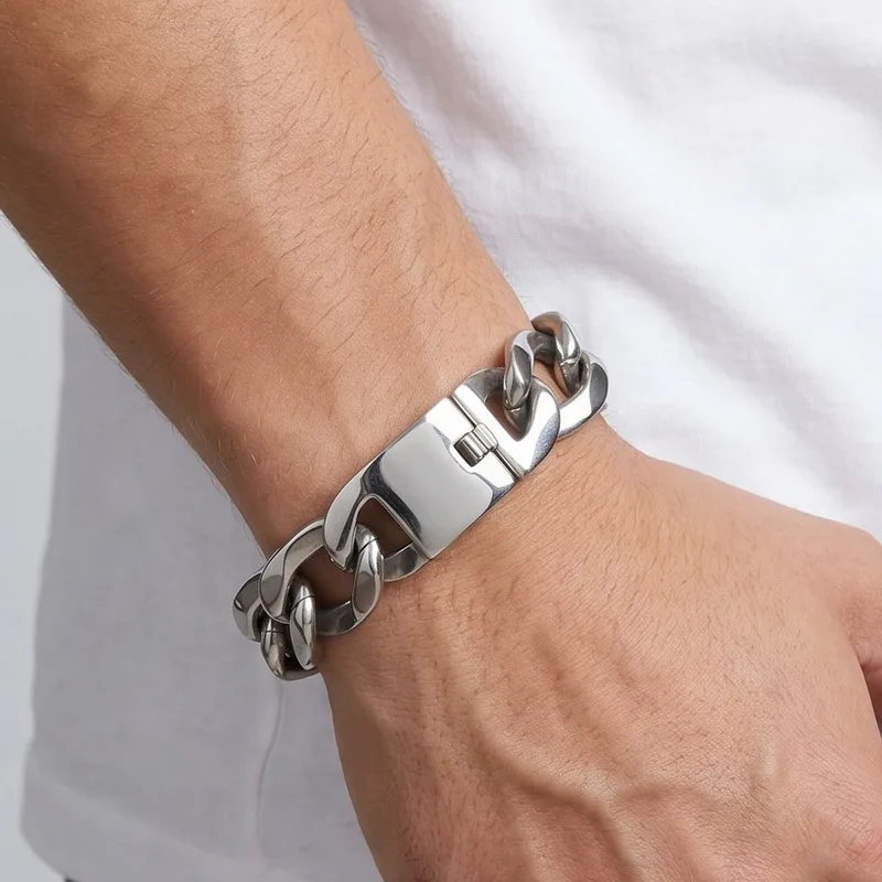 kalen 19mm Thick Stainless Steel Paperclip Link Bracelet for Men Punk Large Chunky Chain Biker Jewelry Wristband Hip Hop Gifts