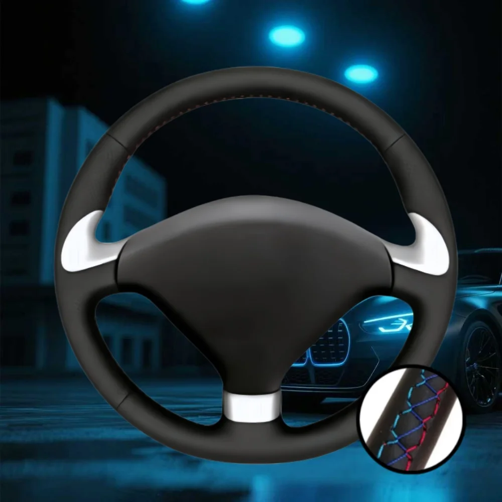 Image of Auto-Lenkradbezug, handgenähtes Mikrofaser-Leder für Peugeot 307 CC 307 SW 407 407 SW 2004–2009, Auto-Innenzubehör