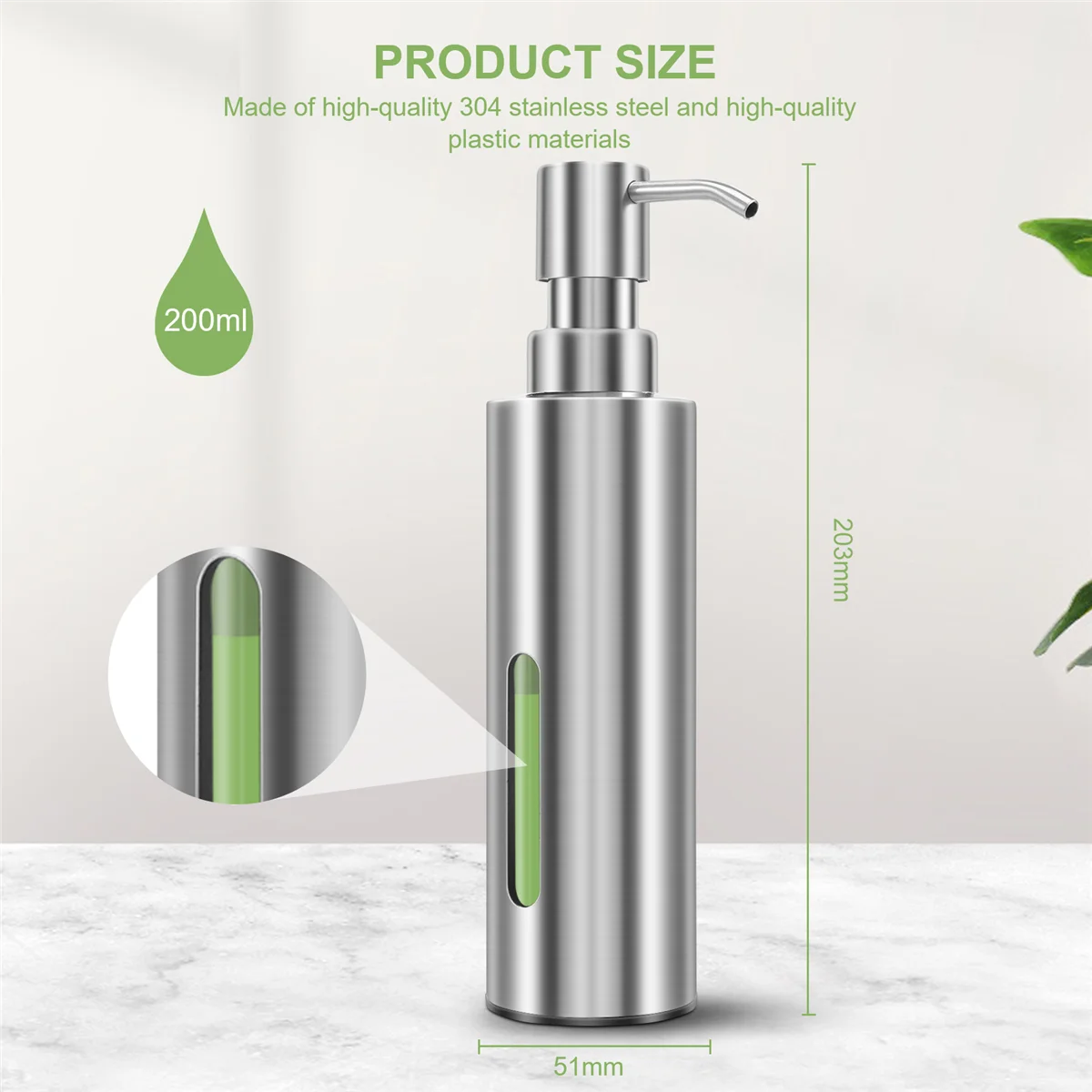 7Oz Hand Soap Pump Dispenser for Bathroom, Stainless Steel Dish Soap Dispenser for Kitchen, Rustproof Liquid Pump Bottle