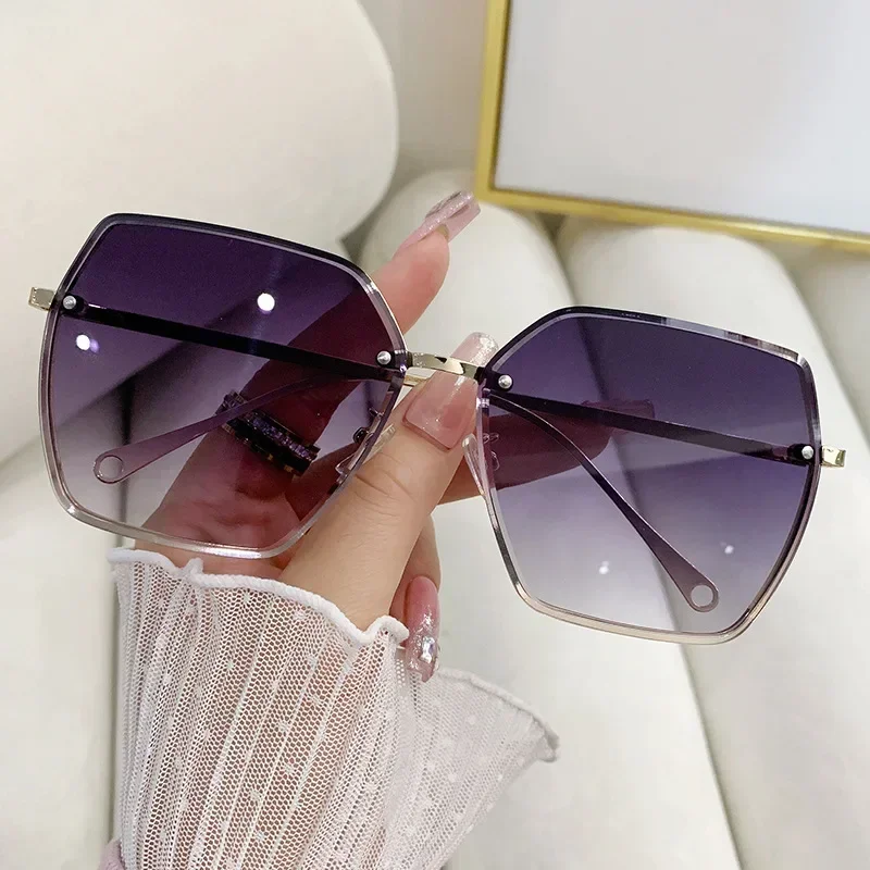 

Vintage Square Sunglasses Woman Brand Designer Glasses Rimless Gradient SunGlasses Female Fashion Big Frame Oculos De Sol New