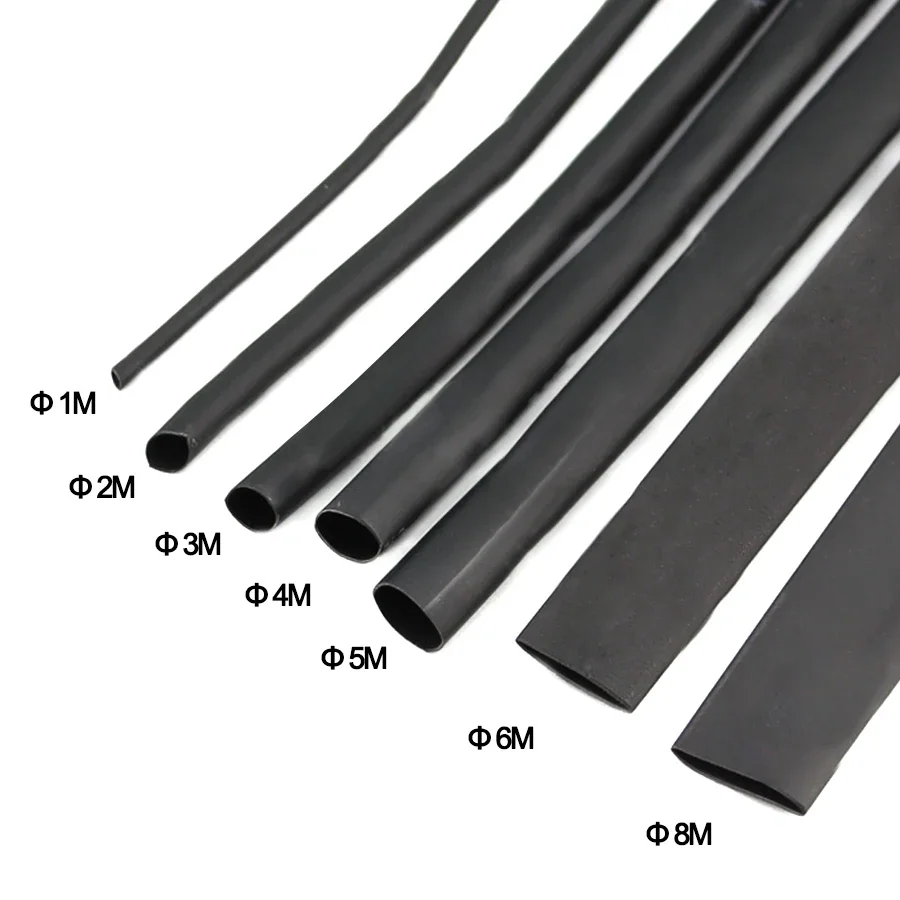 8Meter/set Thermoresistant Tube 2:1 Black Heat Shrink Heatshrink Tubing 1 2 3 4 5 6 8mm Tube Sleeving Wrap Wire DIY Connector