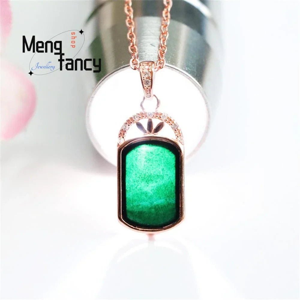 

S925 Silver Lnlaid Natural Jadeite Ink Jade Wushi Pai Pendant Exquisite Elegant Simple High-grade Luxury Quality Fashion Jewelry