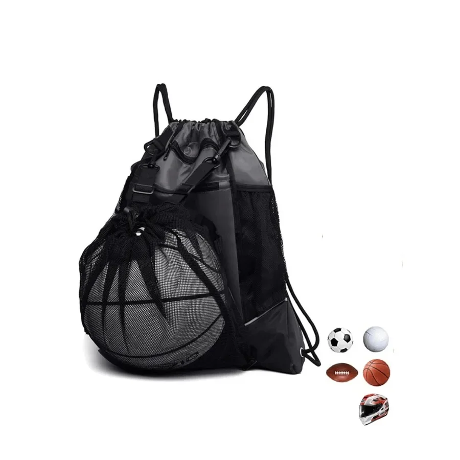 1pc Backpack With Independent Mesh Ball Bag, Light Grey Nylon Training Bag, Laptop And Tablet Book School Bag, Drawstring Bag F