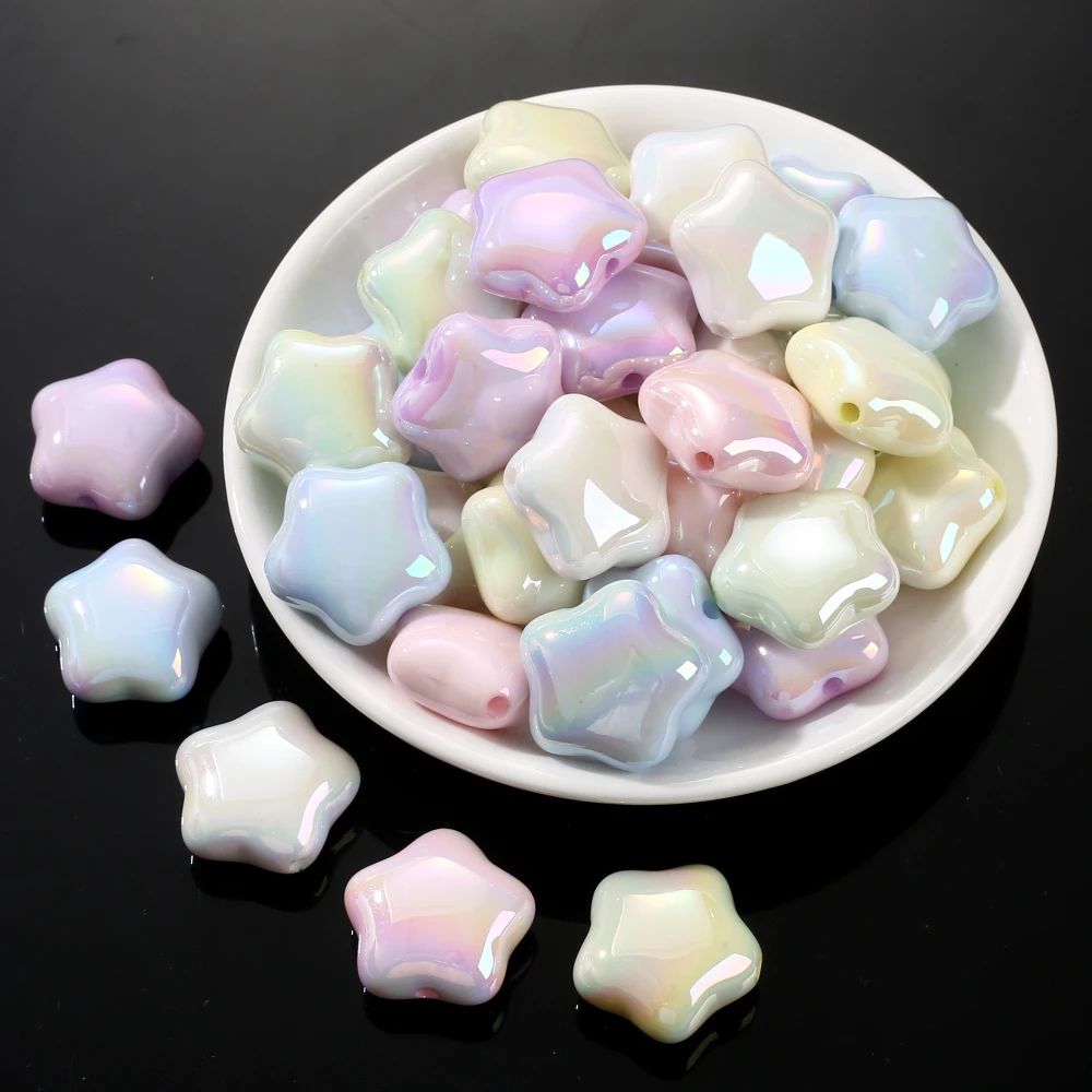 10Pcs 24mm Acrylic AB Colorful Pentagram Beads Loose Spacer Beads For Jewelry Making DIY Handmade Necklace Bracelet Earrings