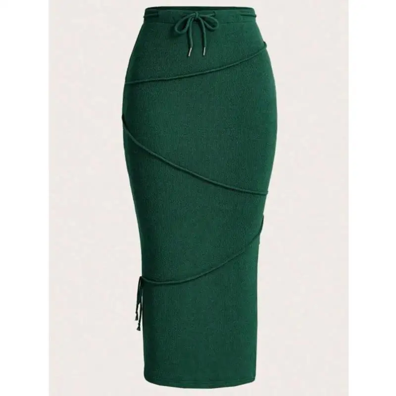 

New Pure Color Belt High Slit Fi Tail Midi Skirt Vintage Sle Ciwalk Nine Points Pants Elastic Micro Elastic Tee Aceta...