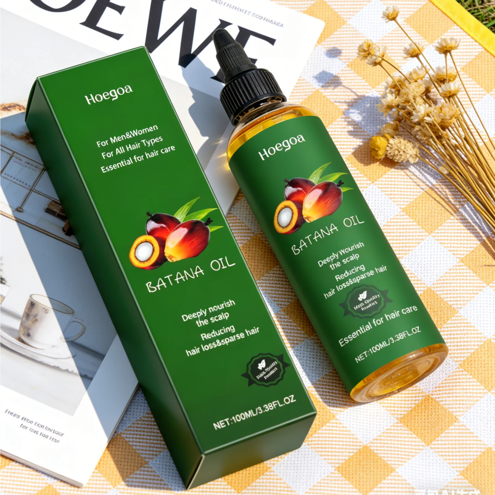 Hoegoa Batana Oil Hair Care Set for All Hair Types Nourishing Repair Split Ends Volumizing Gentle Formula Rosemary Shampoo 100ml