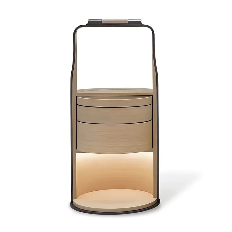 Italian semi-circular rotating bedside table, creative designer villa metal storage cabinet, locker with lamp