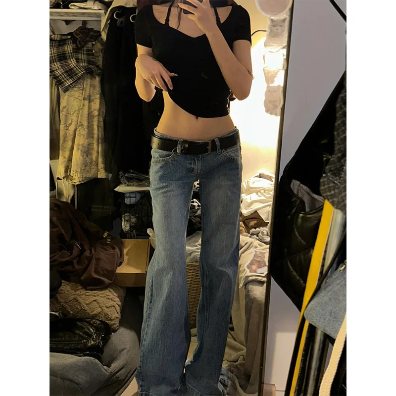 

Vintage Y2k Flared Jeans Women Retro Button-up Low Rise Casual Denim Pants Harajuku 2000s Aesthetic Trousers Basic Jeans Summer