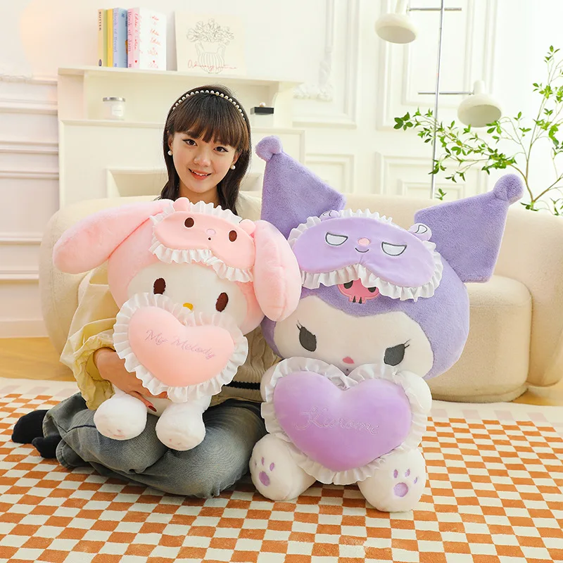 25cm Cute Heart Hugging Kuromi Plush Toys Sanrio Melody Doll Kawaii Children Sleeping with Plushies Gift Room Decoration Dolls