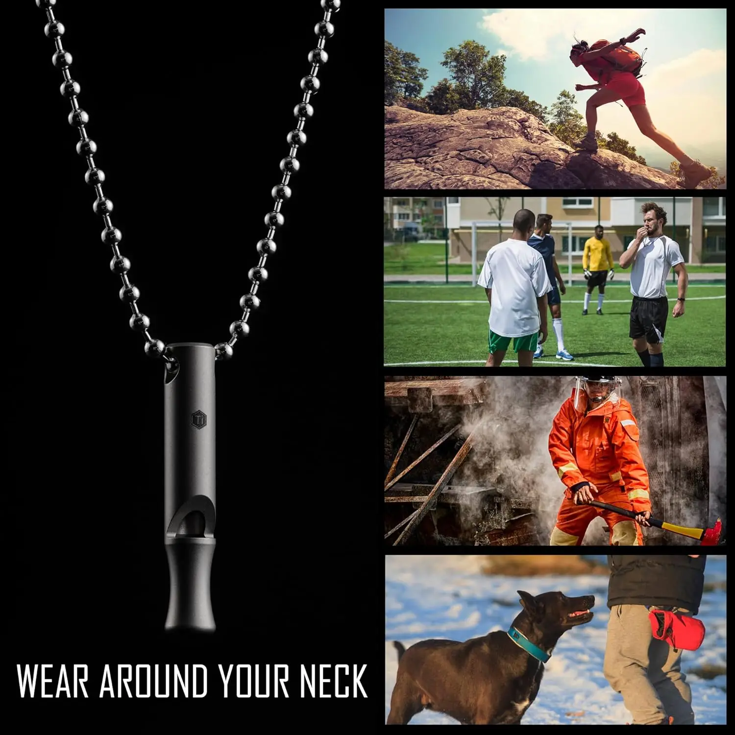 صفارة طوارئ من التيتانيوم من KeyUnity مع حبل معدني، 120 ديسيبل، صفارة نجاة خارجية من قطعة واحدة، خفيفة للغاية، مقاومة للصدأ