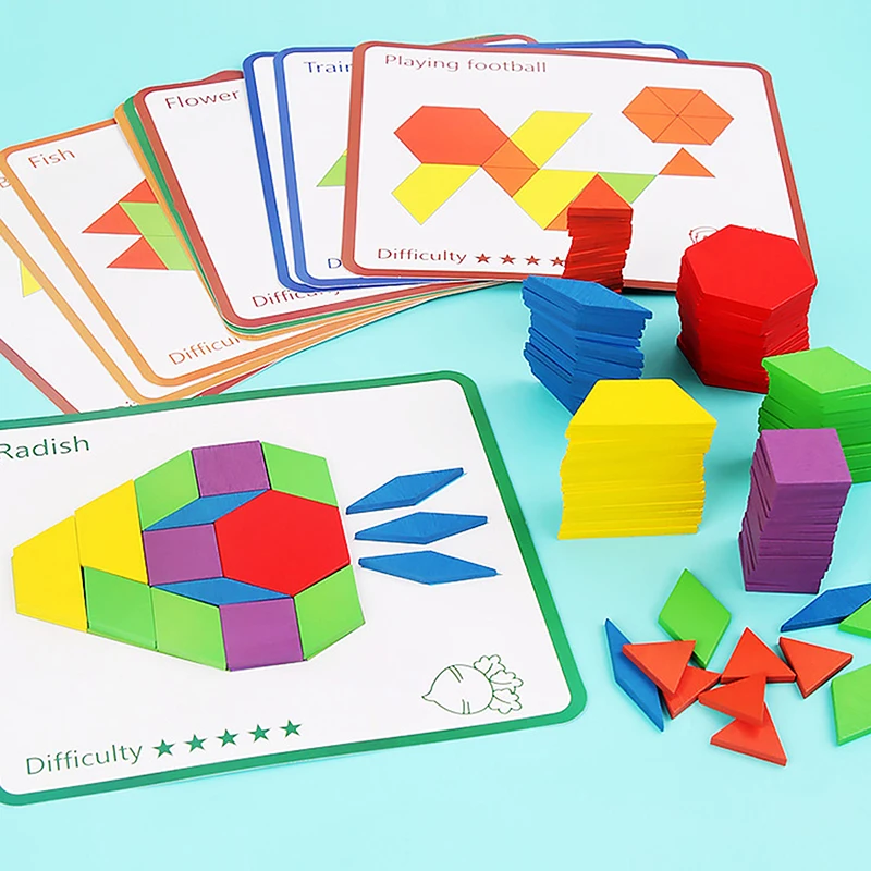 

155 Pcs Wooden Pattern Blocks For Boys Girls Gift, Geometric Shape Pattern Set, Pattern Block Activity, Puzzles For Kids