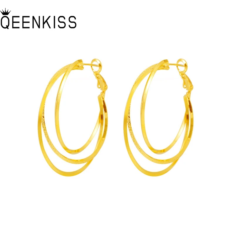 

QEENKISS Gold Shiny Round Hoop Earrings For Women Wedding Party Birthday Christmas Bride Mother Girlfriend Ladies Gifts EG5448