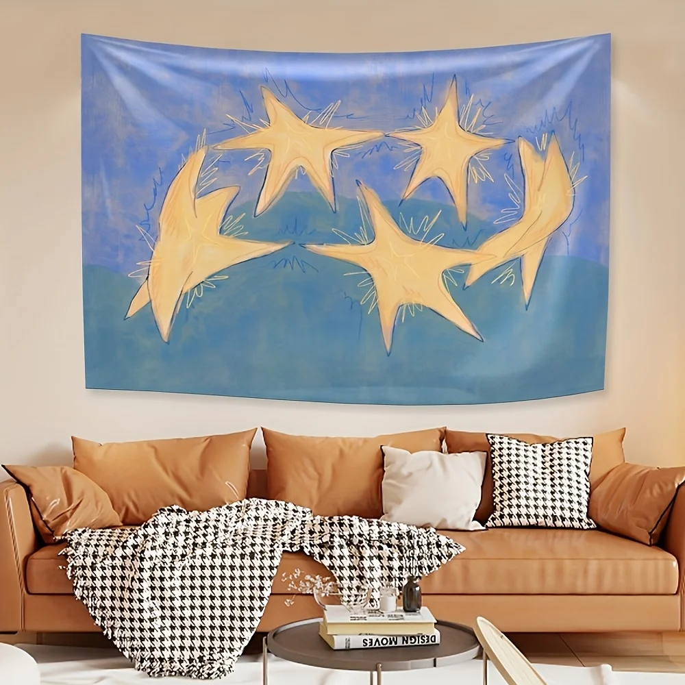 

Vintage Green Terrain Star Tapestry Polyester Fiber Wall Art for Bedroom Living Room and Dorm Decor Room Decor