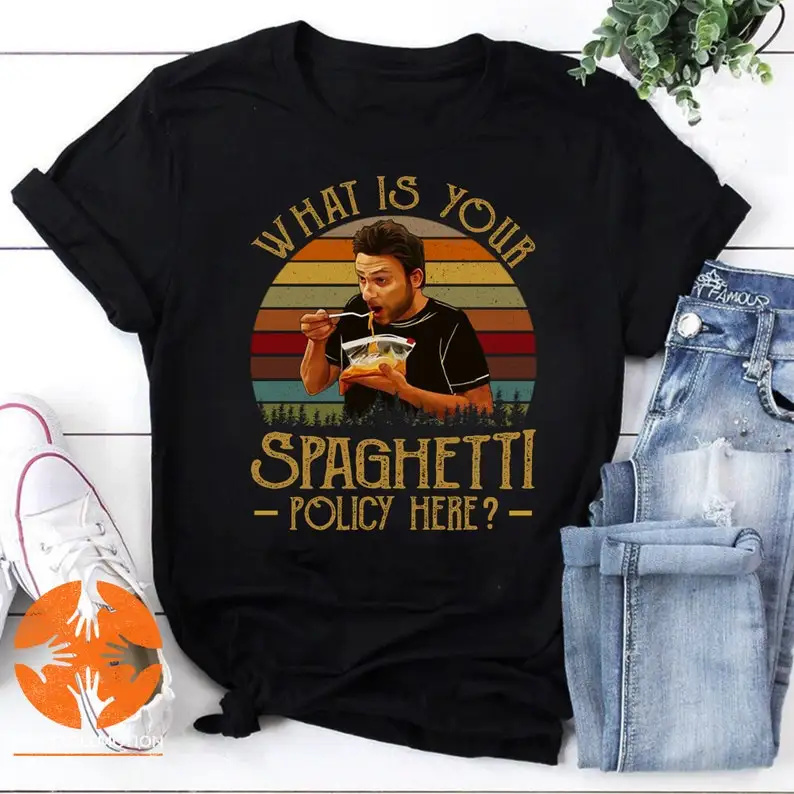 What Is Your Spaghetti Policy Here Vintage T-Shirt, It's Always Sunny in Philadelphia Funny Movies Charlie Kelly Shirt
