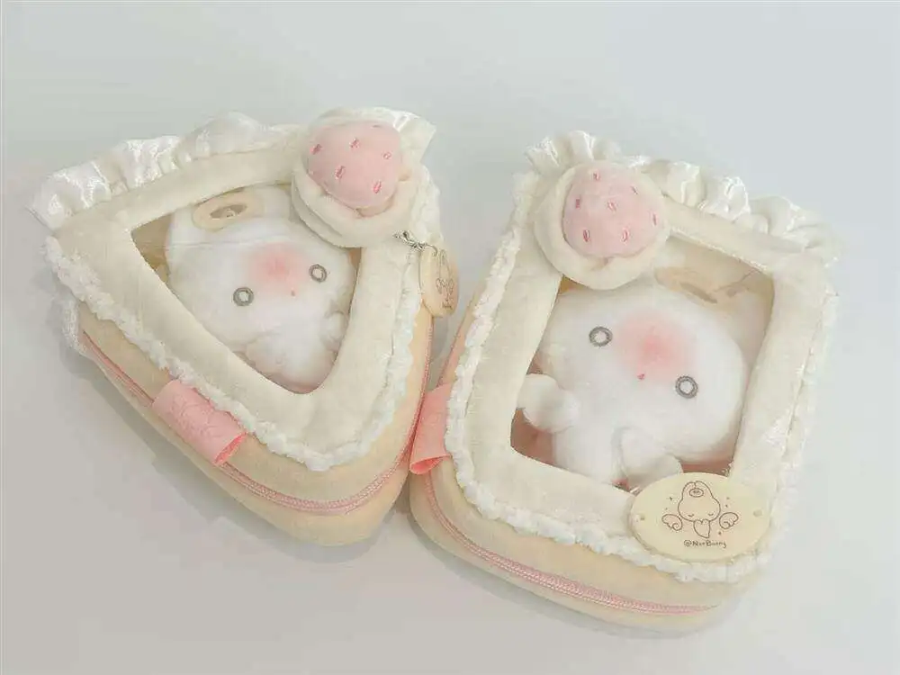 Sweet White Strawberry Cake 10cm Doll Plush Doll Doll Cute Storage Bag Handbag Girl Heart Baby Bag Pendant for Women