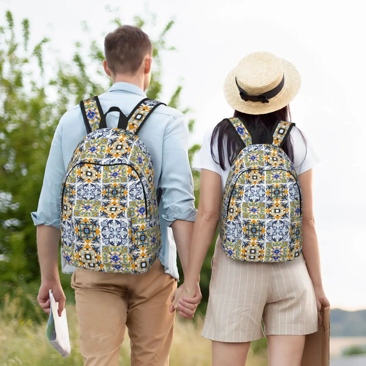 Copy Of Sicilian Tiles,mediterranean,mosaic,ornamental Student Backpack School Bag Hiking Travel Daypack Bookbag Shoulder Bags