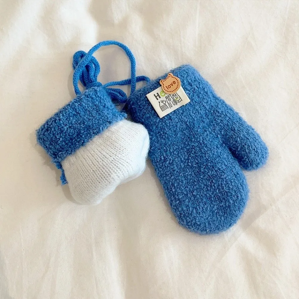 

New 0-3Y Baby Baby Gloves Candy Color Thick Cold Resistant Gloves Cold-Proof with Rope Warm Snow Gloves Baby Boys Girls