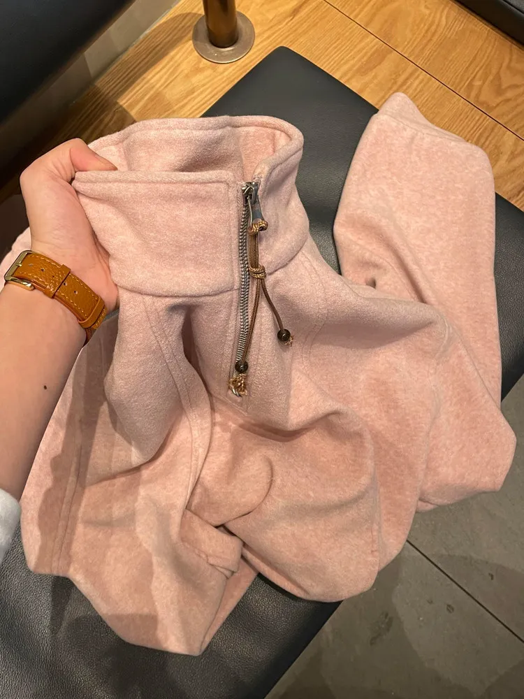 

Модная женская толстовка на молнии с флисовой подкладкой, осенне-зимняя, с воротником-стойкой, белая, утепленная, в корейском стиле, длинная