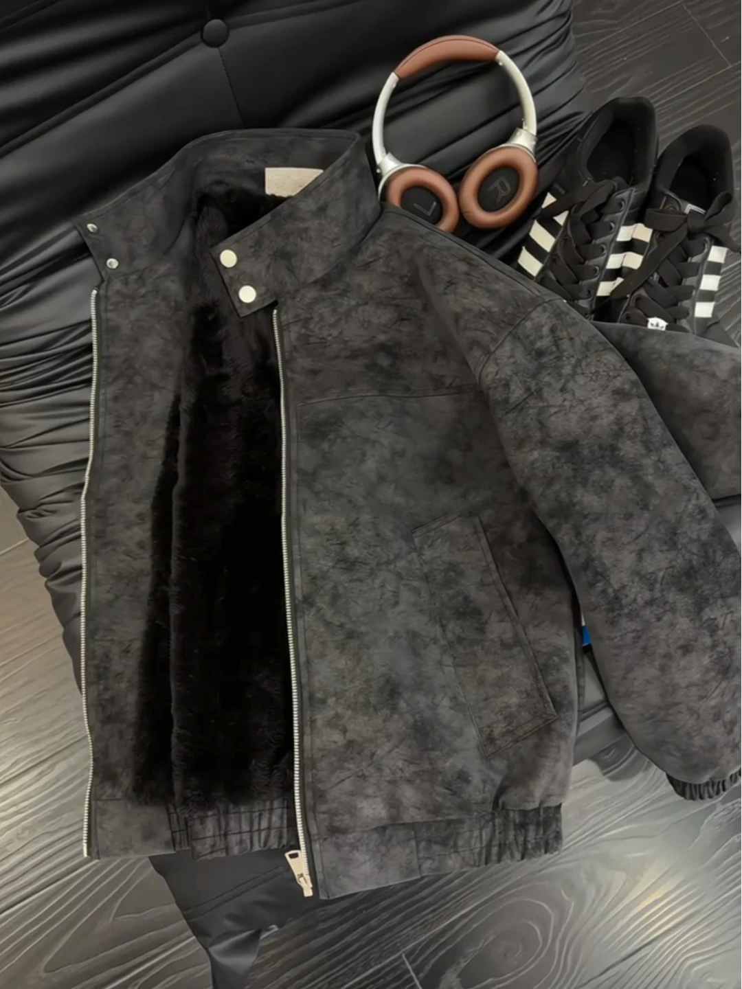 

Retro American Dyed Leather Jaet Winter Thiened Fce Lined Biker Sle ort Coat Men's Faion Brand Cotton Jaet