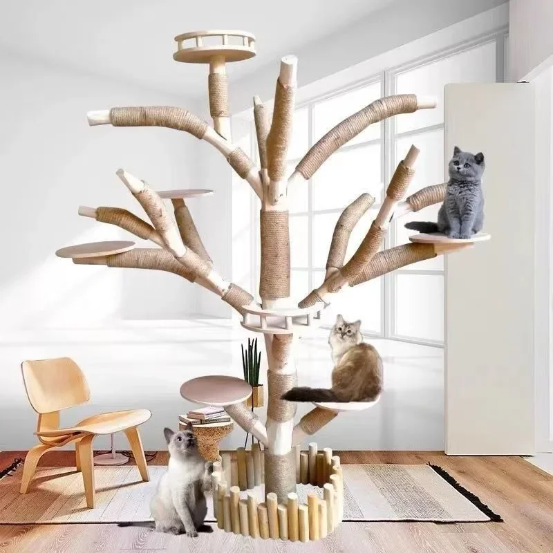 Cat Climbing Tree House Pole Tongtian Pillar Solid Wood Cat\'s House Cats Toys Cat Scratcher Wall Climbing Games Park Furniture